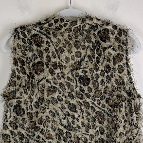 CDW Creative Design Works Sleeveless Leopard Print Fringe Button Down Blouse L - Picture 7 of 10